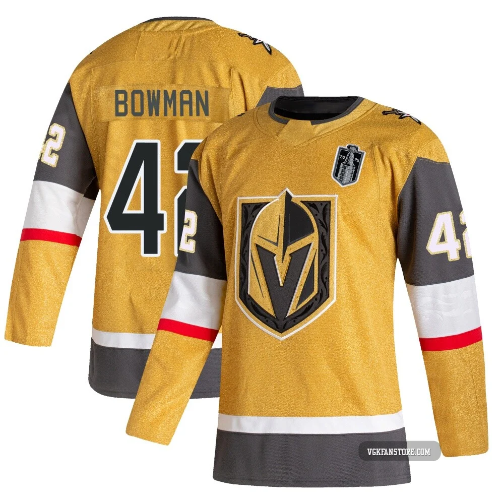 Men's Braeden Bowman ＃42 Authentic Gold Vegas Golden Knights Alternate 2026 Stanley Cup Final Jersey