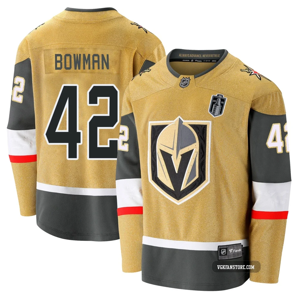 Men's Braeden Bowman ＃42 Premier Gold Vegas Golden Knights Breakaway Alternate 2026 Stanley Cup Final Jersey