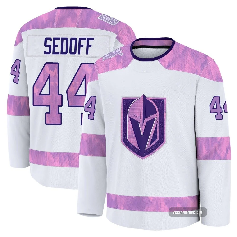 Men's Christoffer Sedoff ＃44 White Vegas Golden Knights 2024 Hockey Fights Cancer Practice Premium Jersey