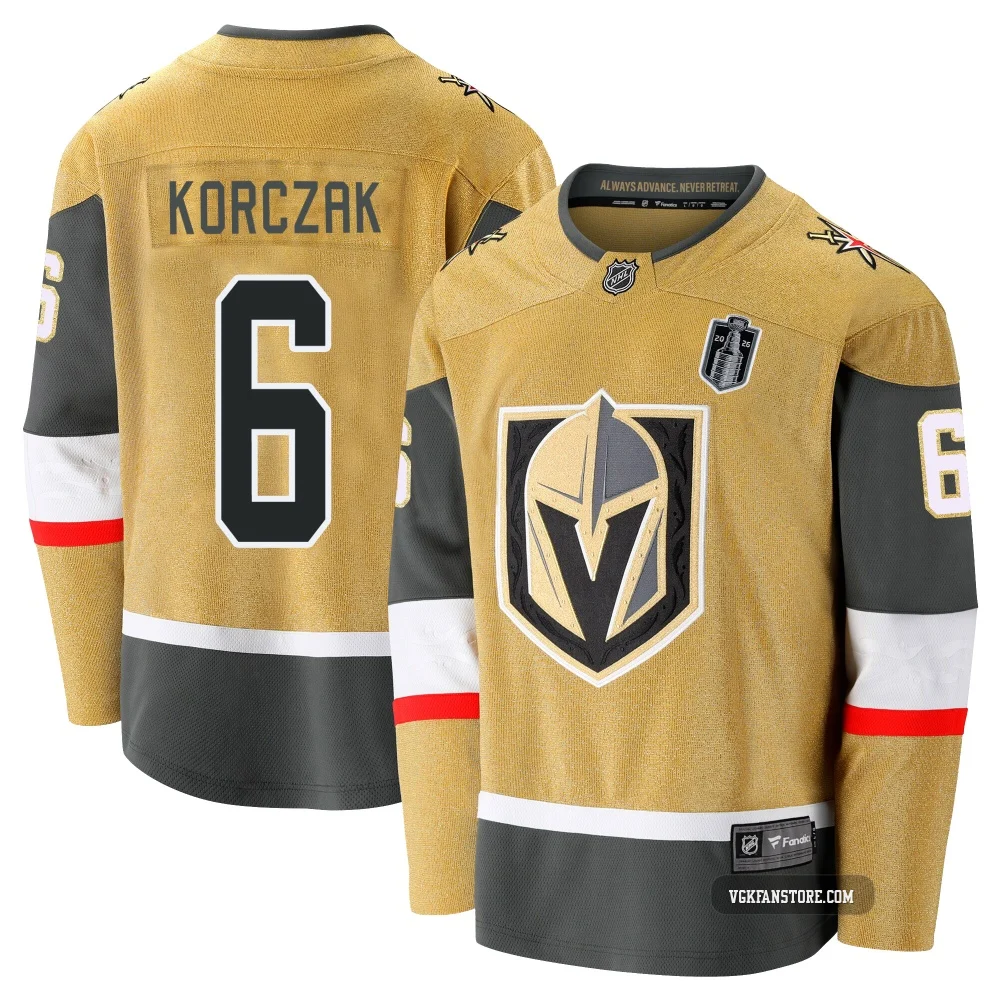 Men's Kaedan Korczak ＃6 Premier Gold Vegas Golden Knights Breakaway Alternate 2026 Stanley Cup Final Jersey