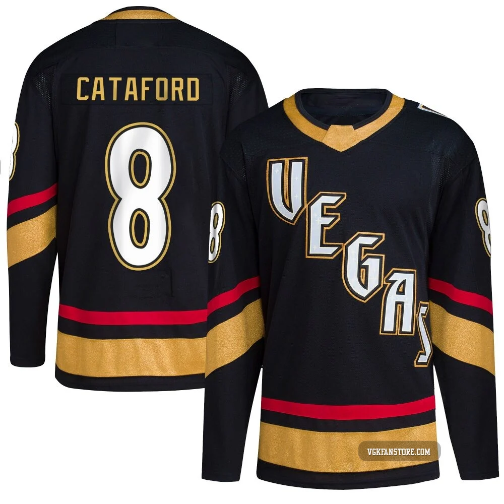 Men's Mathieu Cataford ＃8 Authentic Black Vegas Golden Knights Reverse Retro 2.0 Jersey