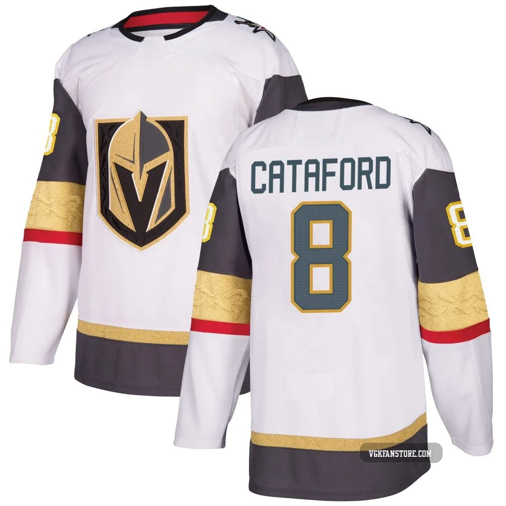 Men's Mathieu Cataford ＃8 Authentic White Vegas Golden Knights Away Jersey
