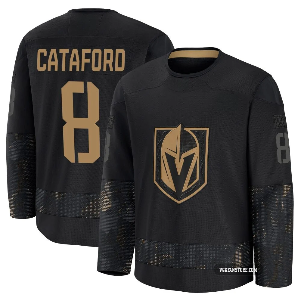 Men's Mathieu Cataford ＃8 Black Vegas Golden Knights 2024 Military Appreciation Practice Premium Jersey