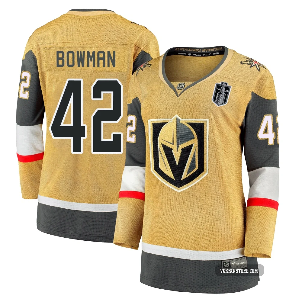 Women's Braeden Bowman ＃42 Premier Gold Vegas Golden Knights Breakaway Alternate 2026 Stanley Cup Final Jersey