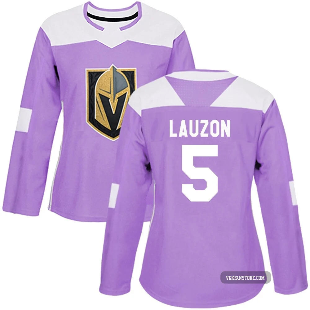 Women's Jeremy Lauzon ＃5 Authentic Purple Vegas Golden Knights Fights Cancer Practice Jersey