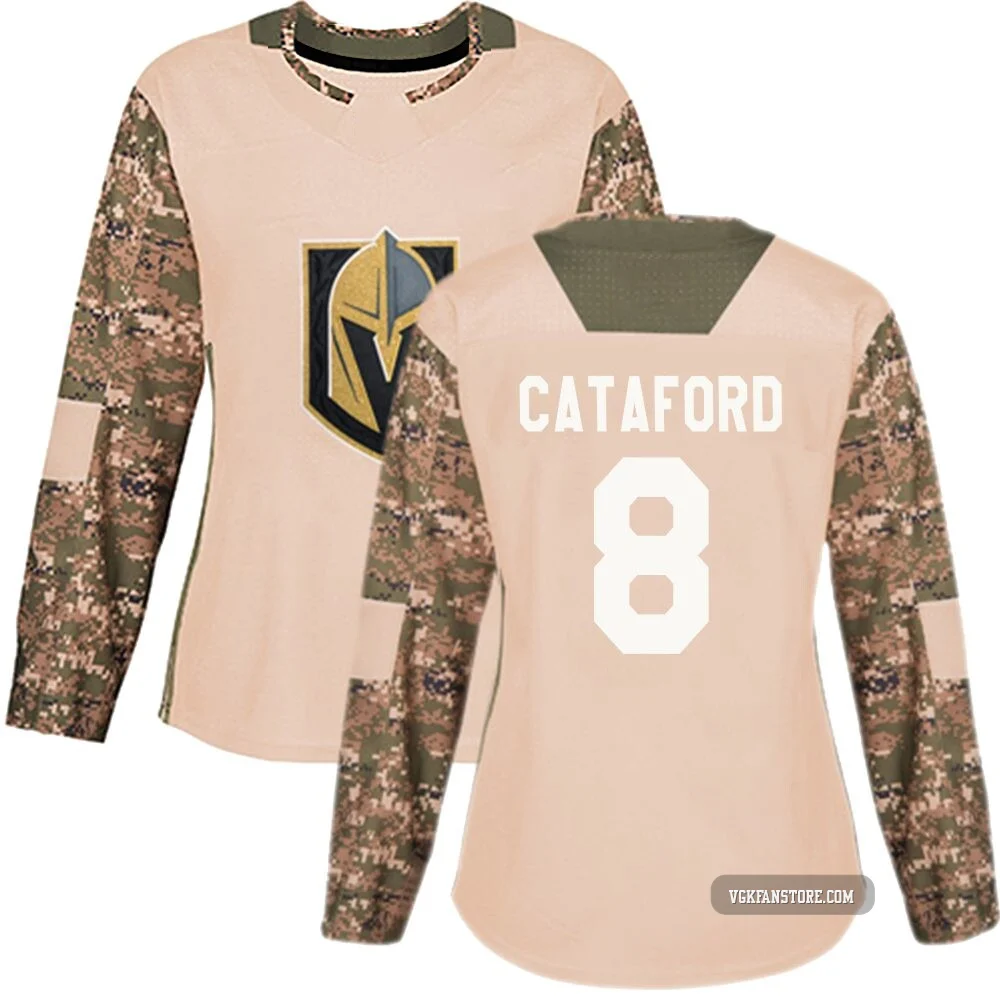 Women's Mathieu Cataford ＃8 Authentic Camo Vegas Golden Knights Veterans Day Practice Jersey