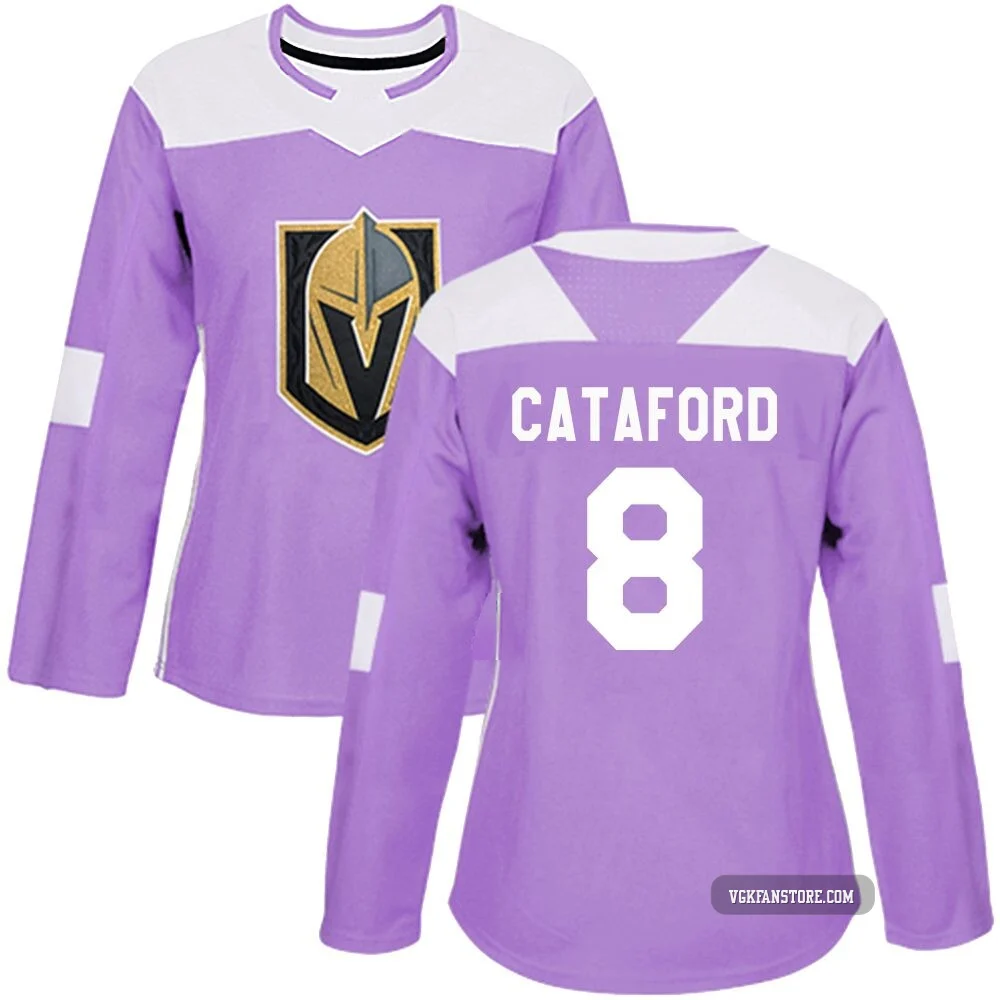 Women's Mathieu Cataford ＃8 Authentic Purple Vegas Golden Knights Fights Cancer Practice Jersey