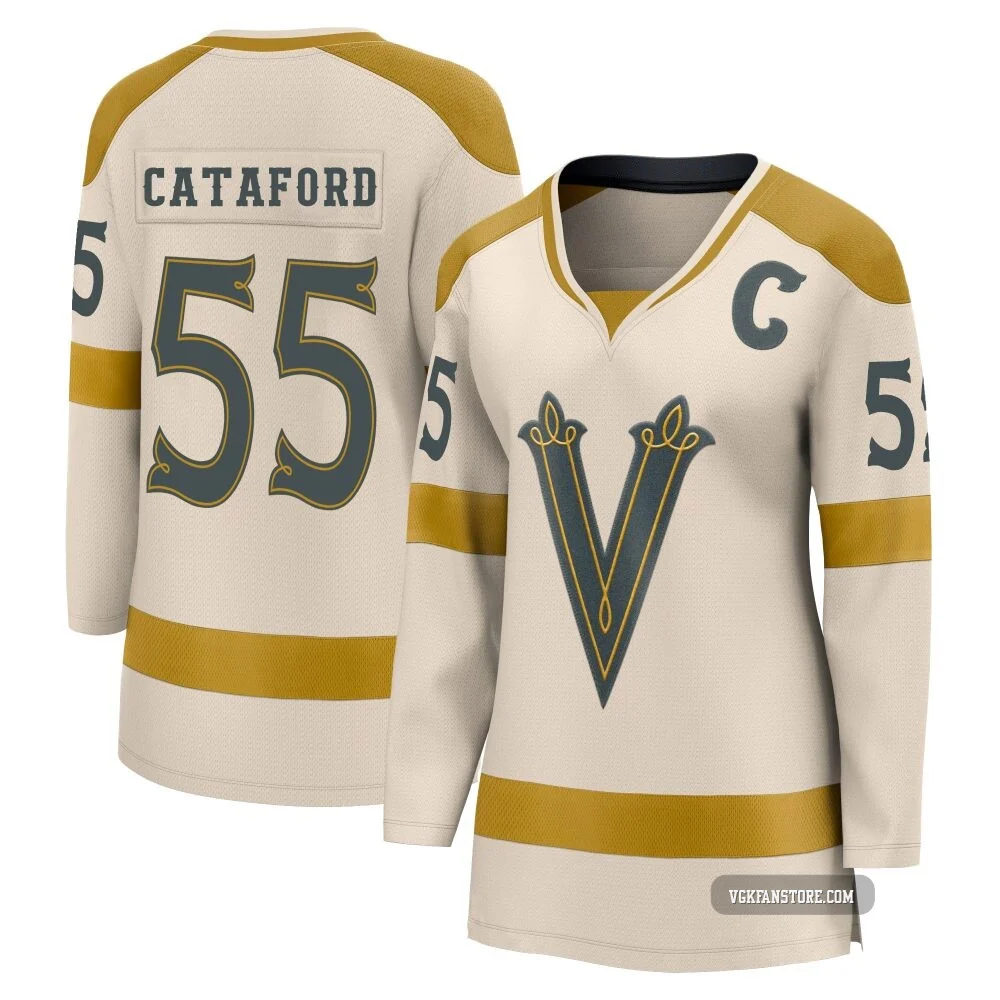 Women's Mathieu Cataford ＃8 Cream Vegas Golden Knights 2024 Winter Classic Breakaway Jersey
