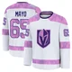 Youth Dysin Mayo ＃65 White Vegas Golden Knights 2024 Hockey Fights Cancer Practice Premium Jersey
