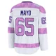 Youth Dysin Mayo ＃65 White Vegas Golden Knights 2024 Hockey Fights Cancer Practice Premium Jersey