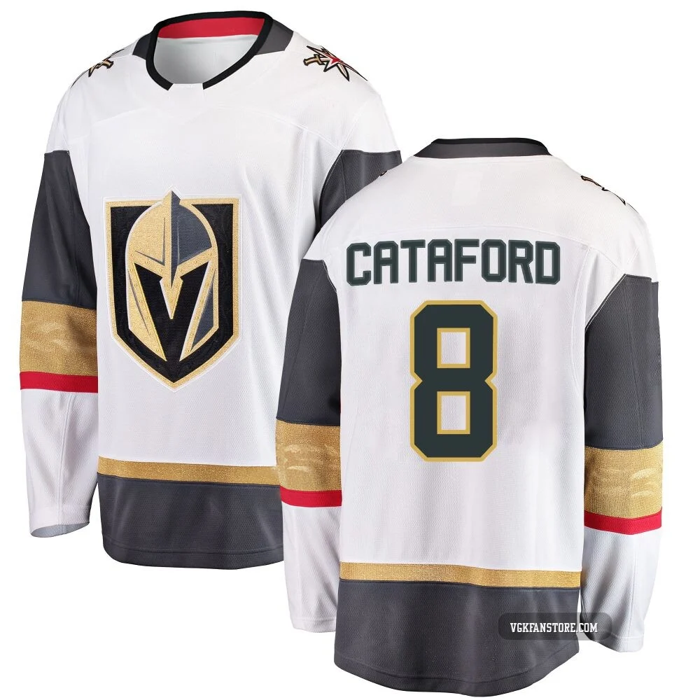 Youth Mathieu Cataford ＃8 White Vegas Golden Knights Breakaway Away Jersey